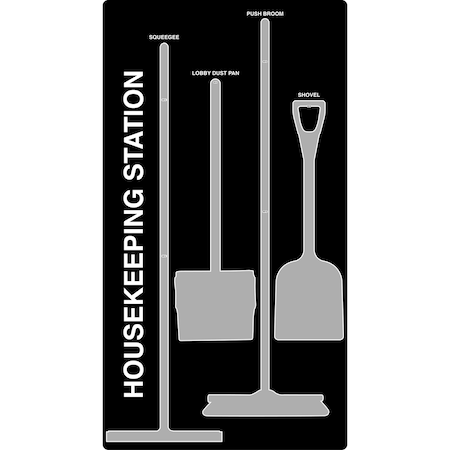 5S Supplies 5S Housekeeping Shadow Board Broom Station Version 10 - Black Board / Gray Shadows No Broom HSB-V10-BLACK/GRAY-BO